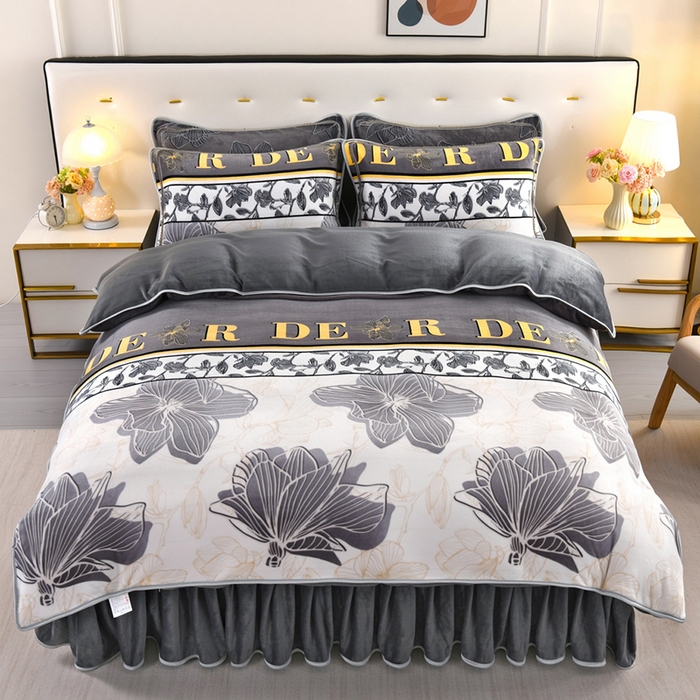 91家纺网 家纺一手货源 找家纺 绒品壹家家纺 2024新款180g7斤牛奶绒印花四件套 高雅人生