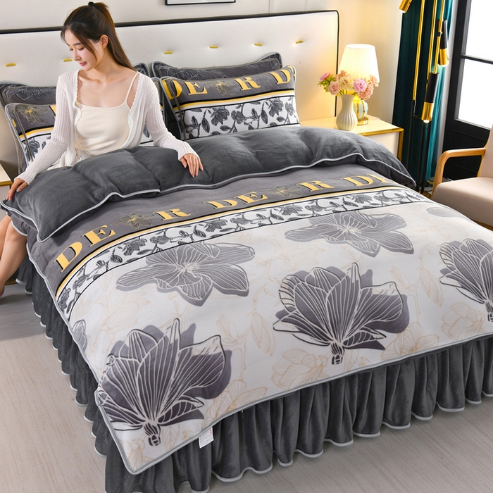 91家纺网 家纺一手货源 找家纺 绒品壹家家纺 2024新款180g7斤牛奶绒印花四件套 高雅人生