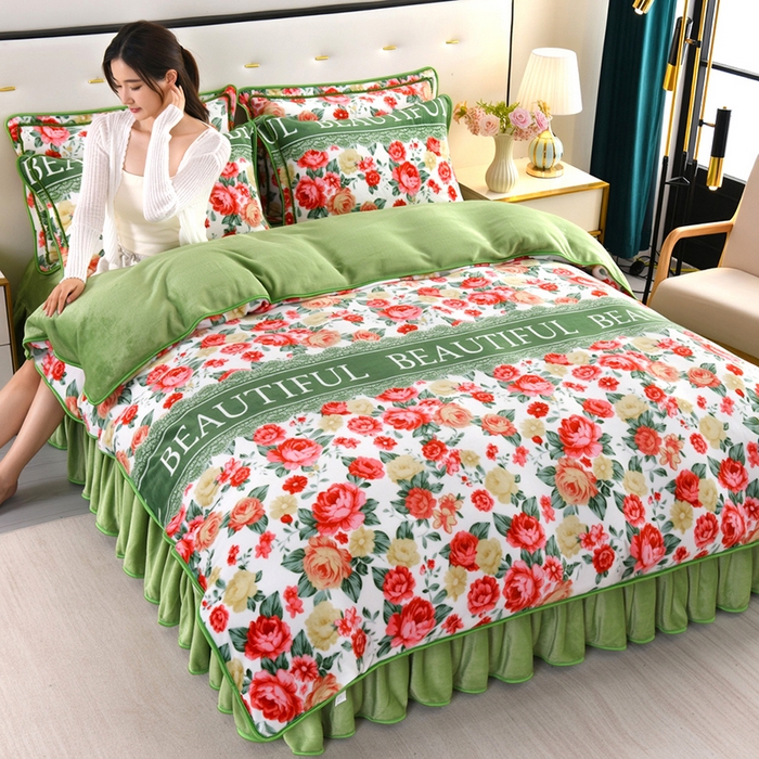 绒品壹家家纺 2024新款180g7斤牛奶绒印花四件套 花的海洋