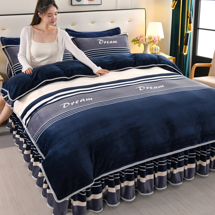 绒品壹家家纺 2024新款180g7斤牛奶绒印花四件套 简约生活