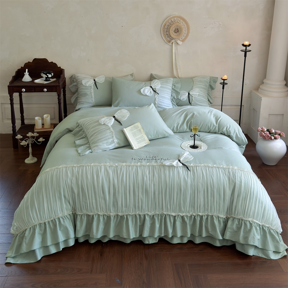 91家纺网 家纺一手货源 找家纺 （总）美娘阁 2025新款长绒棉全棉提花居家款四件套-芙莉亚