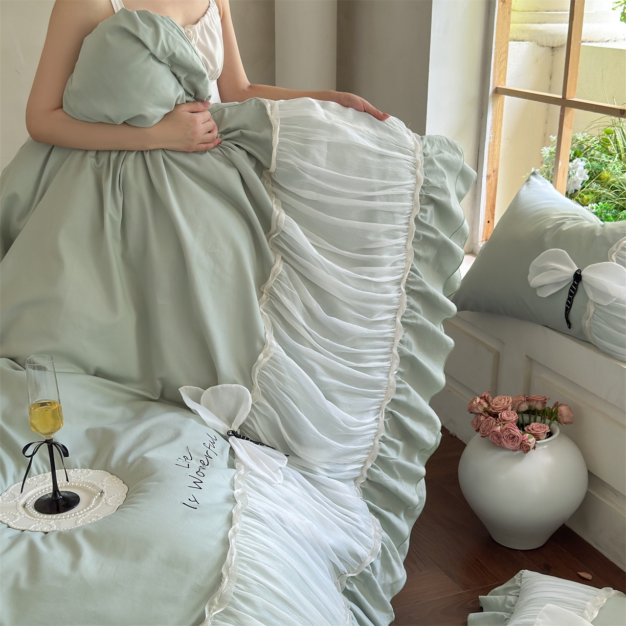 91家纺网 家纺一手货源 找家纺 （总）美娘阁 2025新款长绒棉全棉提花居家款四件套-芙莉亚