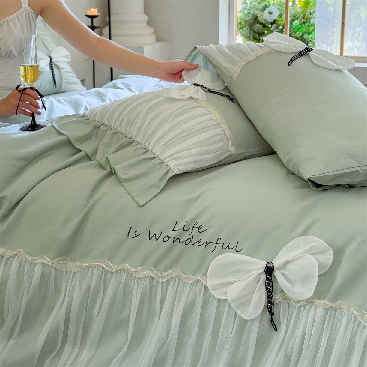 91家纺网 家纺一手货源 找家纺 （总）美娘阁 2025新款长绒棉全棉提花居家款四件套-芙莉亚