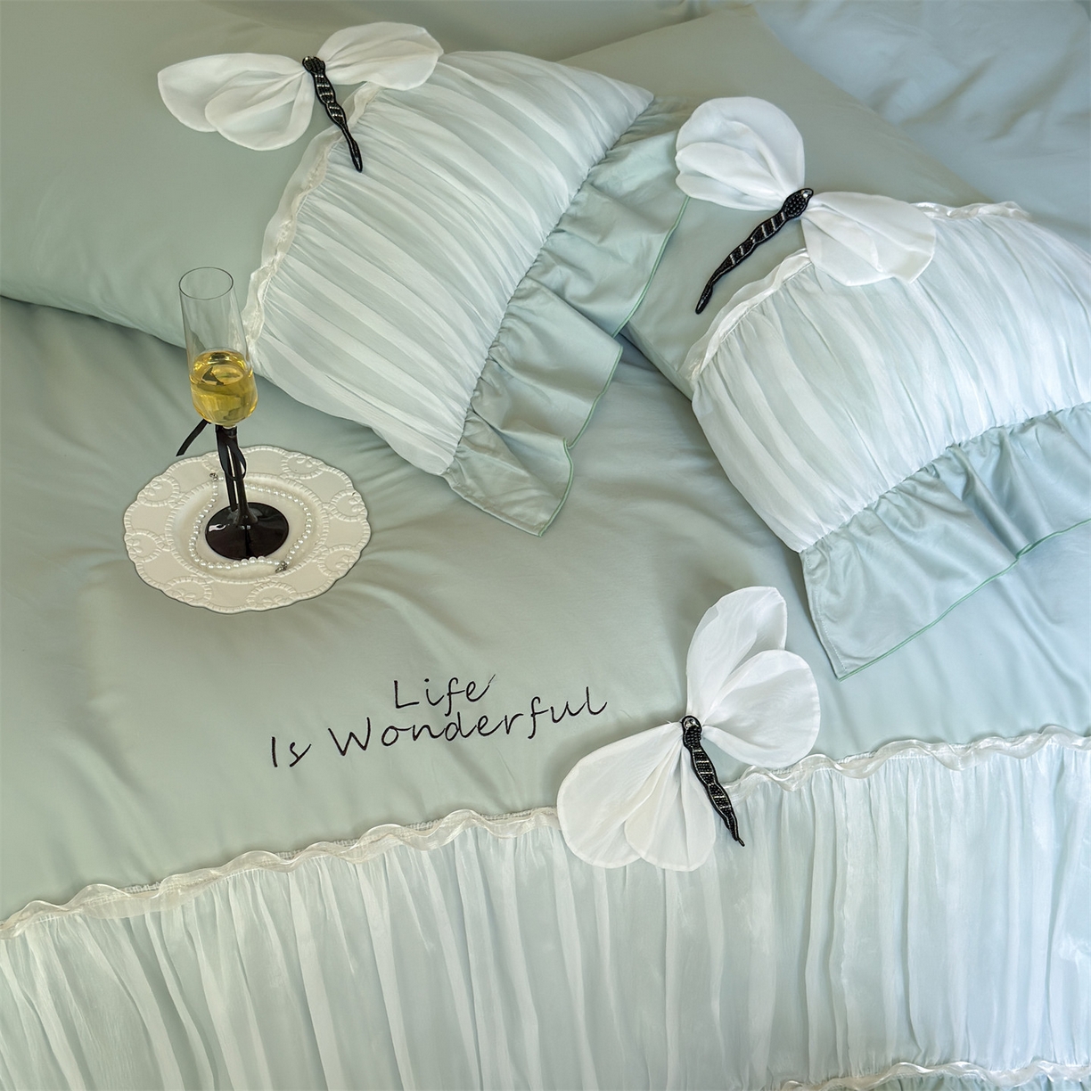 91家纺网 家纺一手货源 找家纺 （总）美娘阁 2025新款长绒棉全棉提花居家款四件套-芙莉亚