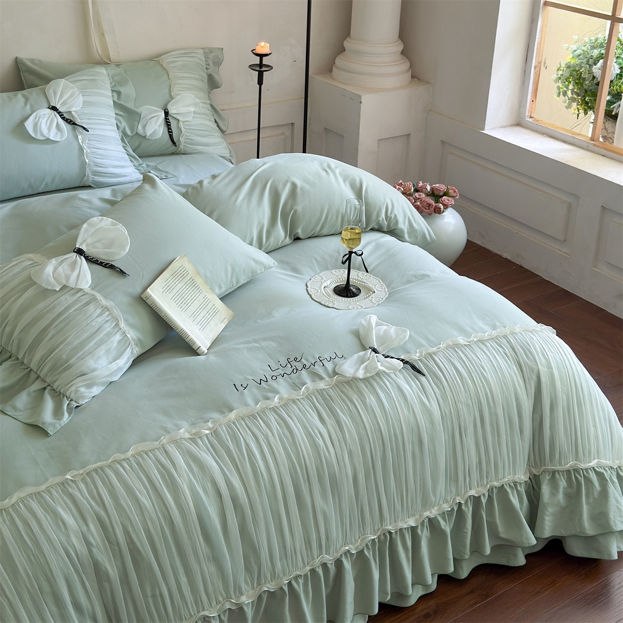 91家纺网 家纺一手货源 找家纺 （总）美娘阁 2025新款长绒棉全棉提花居家款四件套-芙莉亚