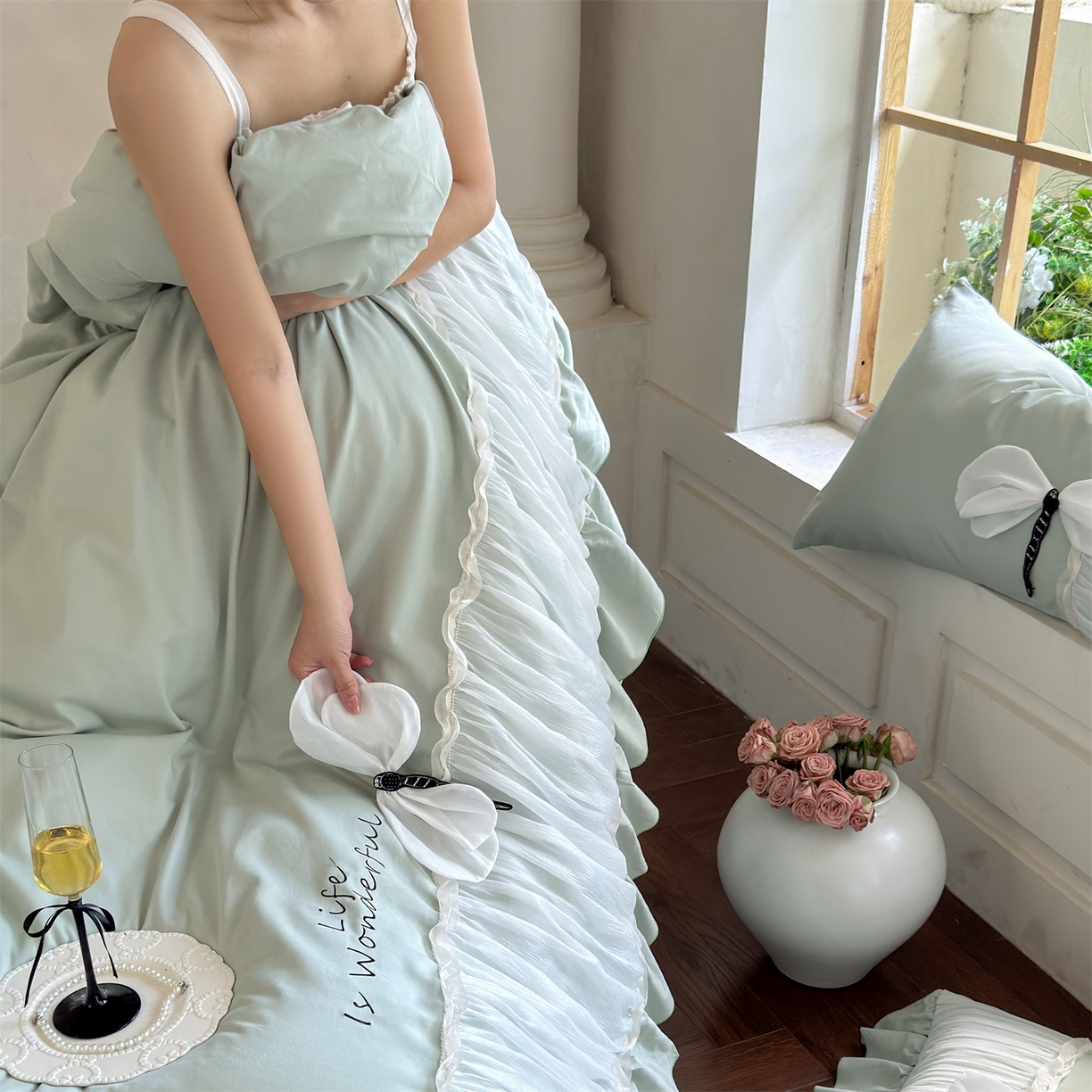 91家纺网 家纺一手货源 找家纺 （总）美娘阁 2025新款长绒棉全棉提花居家款四件套-芙莉亚