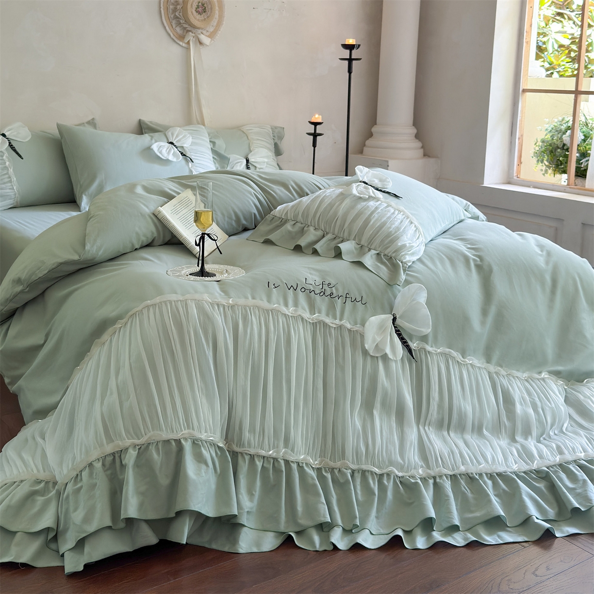 91家纺网 家纺一手货源 找家纺 （总）美娘阁 2025新款长绒棉全棉提花居家款四件套-芙莉亚