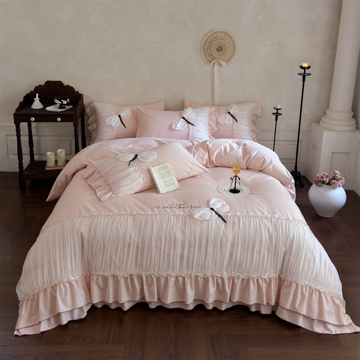 美娘阁 2025新款长绒棉全棉提花居家款四件套-芙莉亚 芙莉亚（仙粉）