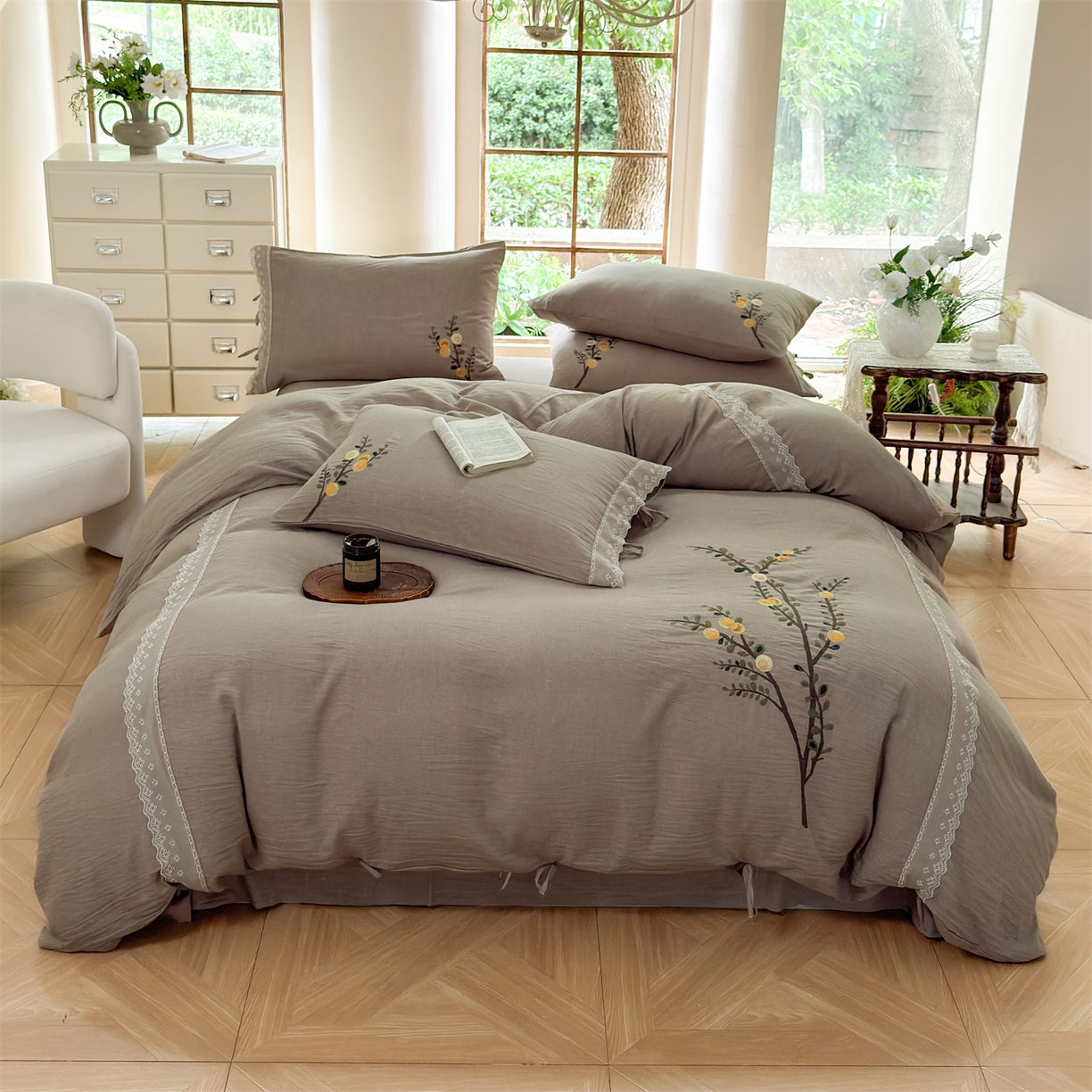 91家纺网 家纺一手货源 找家纺 （总）美娘阁 2025新款长绒棉全棉提花居家款四件套-依初