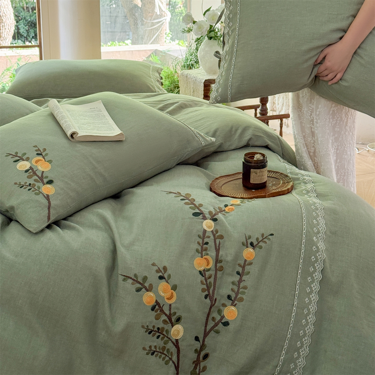 91家纺网 家纺一手货源 找家纺 （总）美娘阁 2025新款长绒棉全棉提花居家款四件套-依初