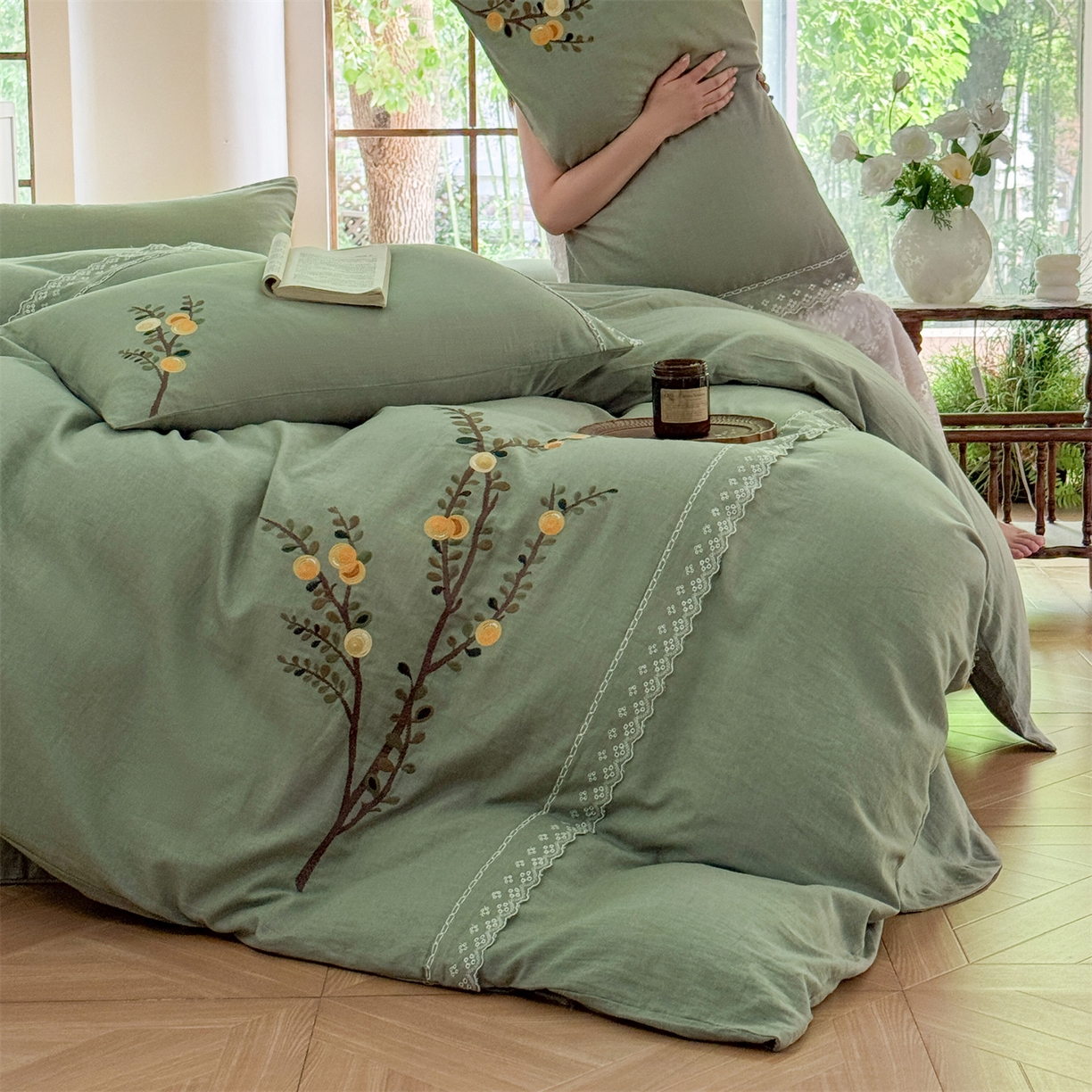 91家纺网 家纺一手货源 找家纺 （总）美娘阁 2025新款长绒棉全棉提花居家款四件套-依初