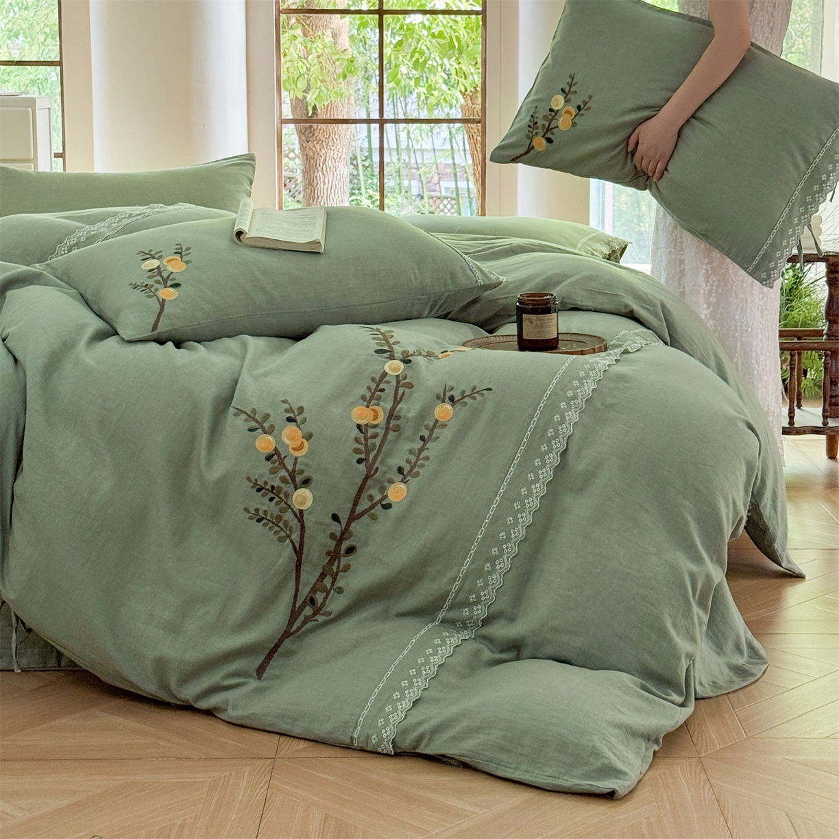 91家纺网 家纺一手货源 找家纺 （总）美娘阁 2025新款长绒棉全棉提花居家款四件套-依初