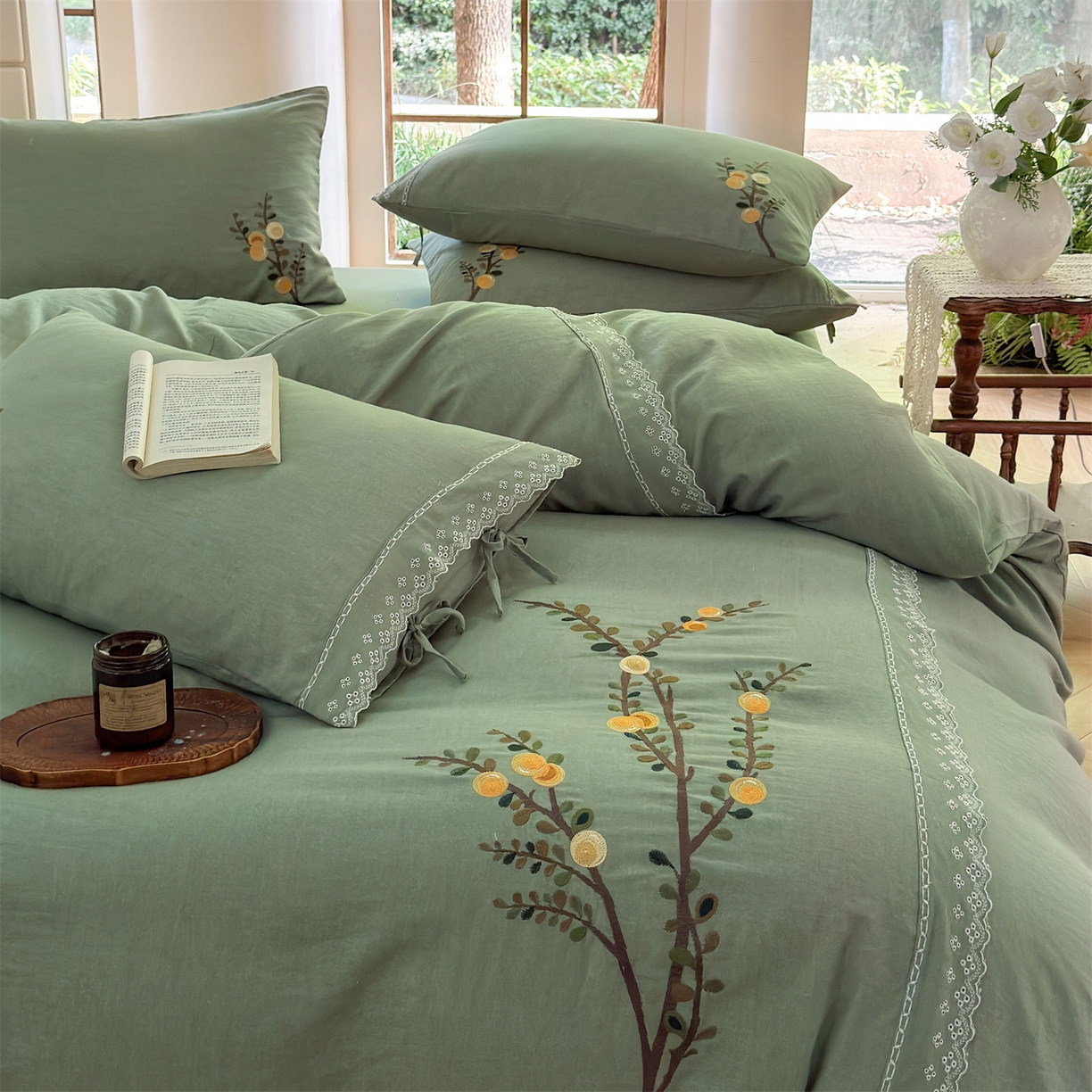 91家纺网 家纺一手货源 找家纺 （总）美娘阁 2025新款长绒棉全棉提花居家款四件套-依初