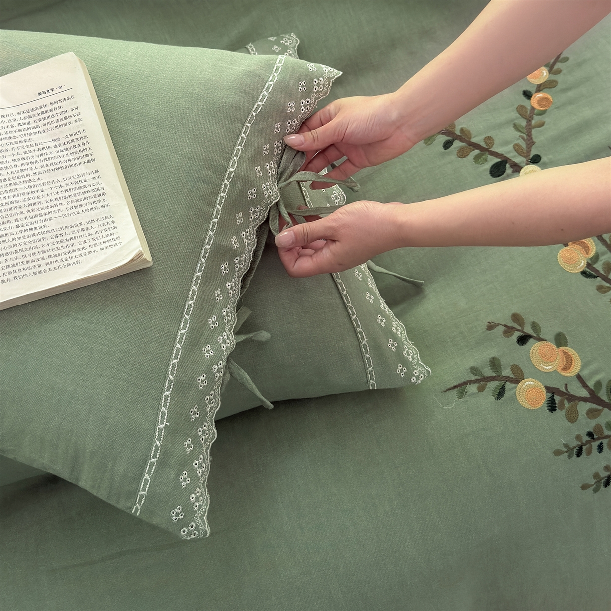 91家纺网 家纺一手货源 找家纺 （总）美娘阁 2025新款长绒棉全棉提花居家款四件套-依初