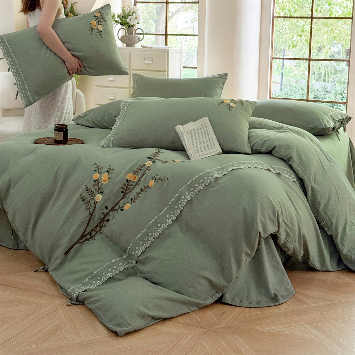 91家纺网 家纺一手货源 找家纺 （总）美娘阁 2025新款长绒棉全棉提花居家款四件套-依初