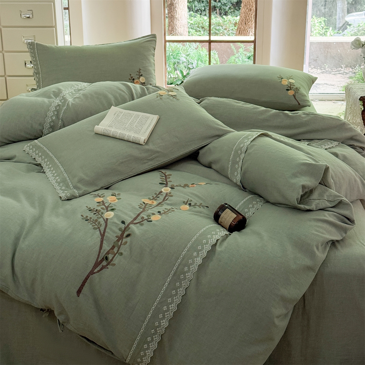 91家纺网 家纺一手货源 找家纺 （总）美娘阁 2025新款长绒棉全棉提花居家款四件套-依初