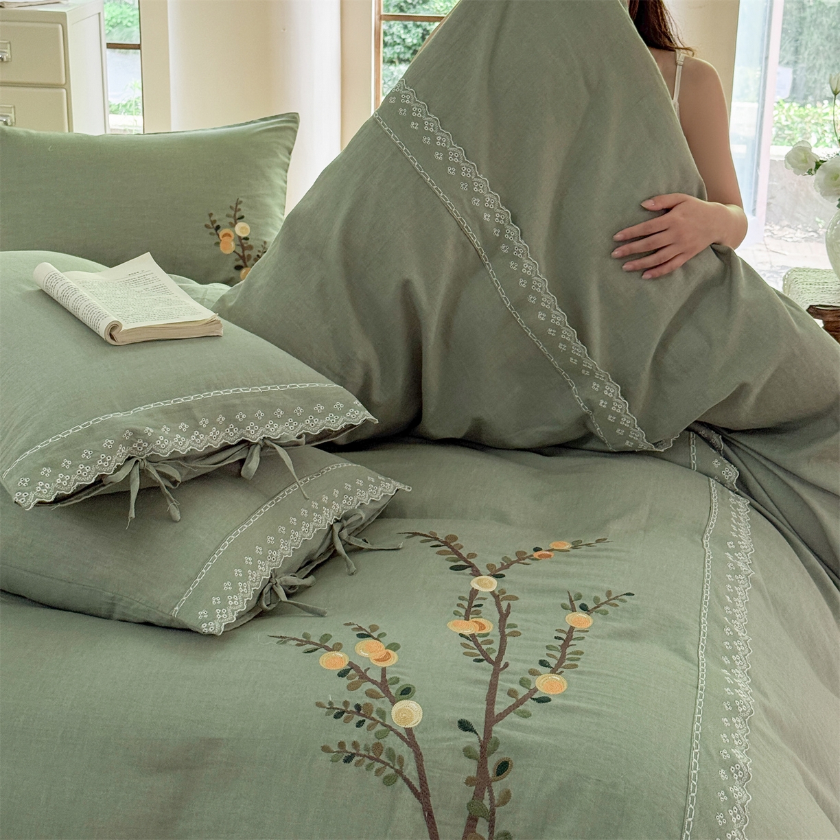 91家纺网 家纺一手货源 找家纺 （总）美娘阁 2025新款长绒棉全棉提花居家款四件套-依初