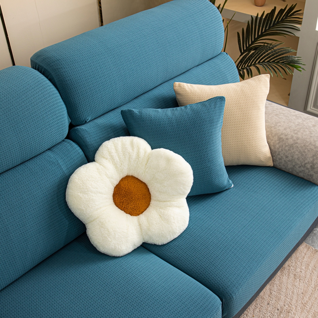 91家纺网 家纺一手货源 找家纺 沐沐家纺 2026新款苏茉小方格防水沙发笠 苏茉防水-尼罗蓝