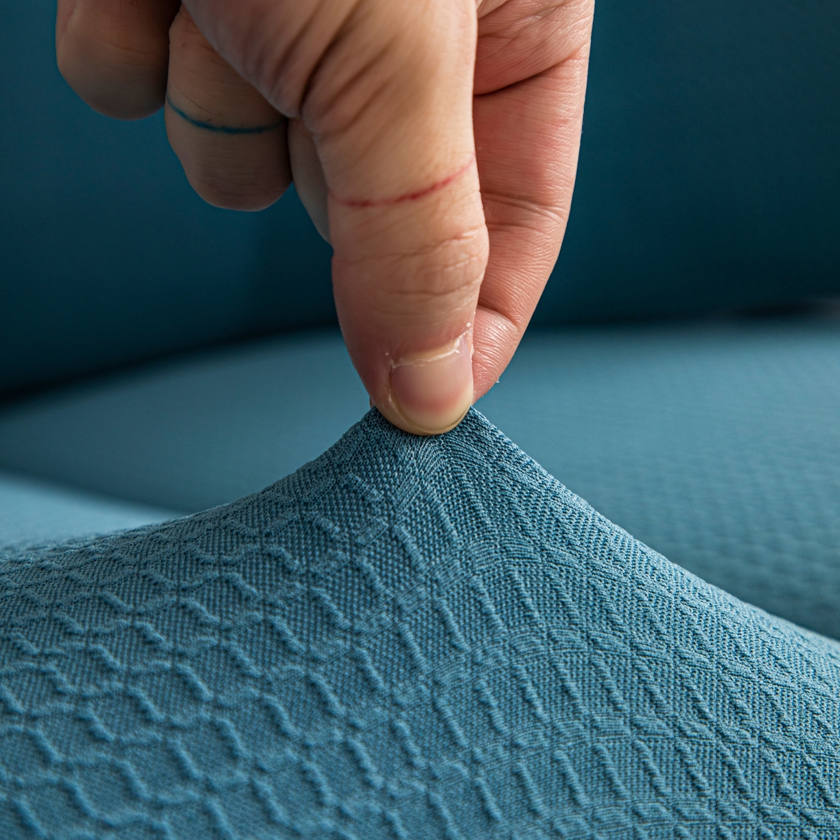 91家纺网 家纺一手货源 找家纺 沐沐家纺 2026新款苏茉小方格防水沙发笠 苏茉防水-尼罗蓝