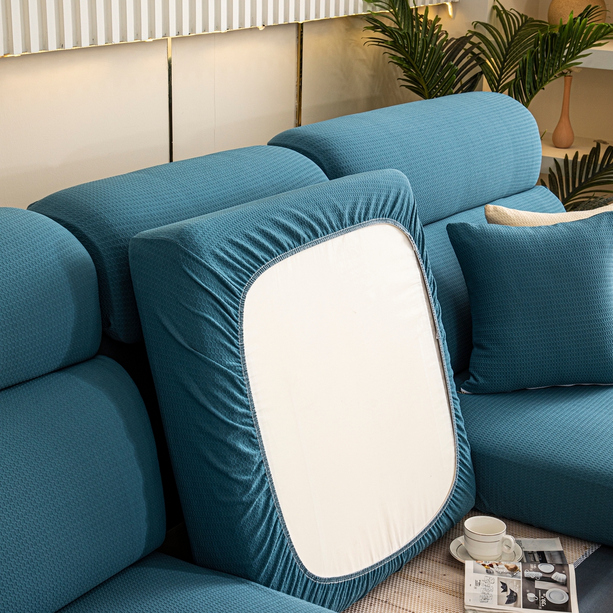 91家纺网 家纺一手货源 找家纺 沐沐家纺 2026新款苏茉小方格防水沙发笠 苏茉防水-尼罗蓝