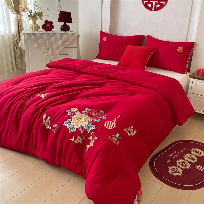 91家纺网 家纺一手货源 找家纺 （总）歌历斯家纺 2025新款60S全棉五子登科喜庆被婚庆被绣花冬被全棉冬被立体边被子被芯四季被春秋被夏被