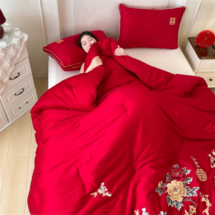 91家纺网 家纺一手货源 找家纺 （总）歌历斯家纺 2025新款60S全棉五子登科喜庆被婚庆被绣花冬被全棉冬被立体边被子被芯四季被春秋被夏被