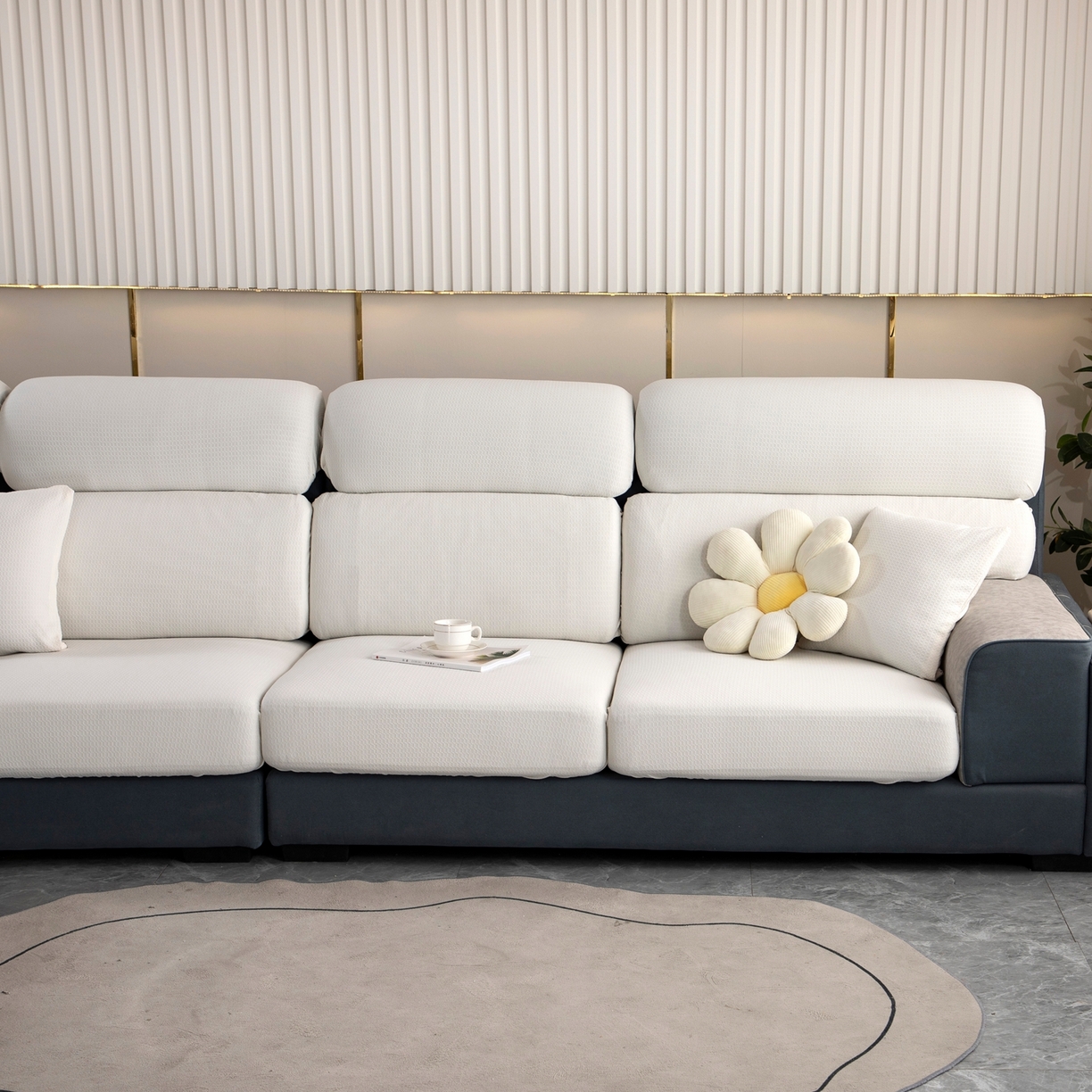 91家纺网 家纺一手货源 找家纺 沐沐家纺 2026新款苏茉小方格防水沙发笠 苏茉防水-珍珠白