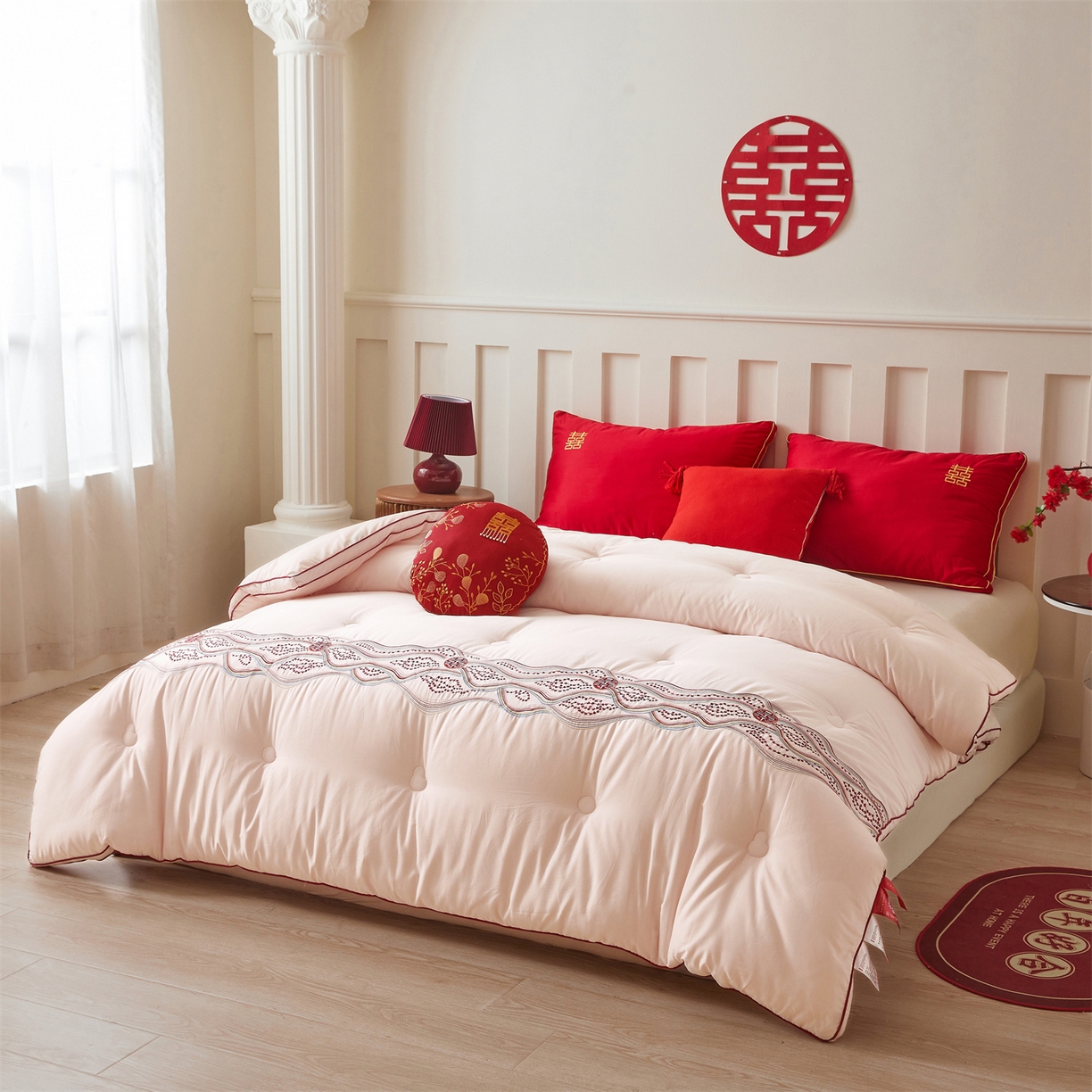 91家纺网 家纺一手货源 找家纺 （总）歌历斯家纺 2025新款60吾家有喜喜庆被婚庆被绣花冬被全棉冬被立体边被子被芯四季被春秋被夏被