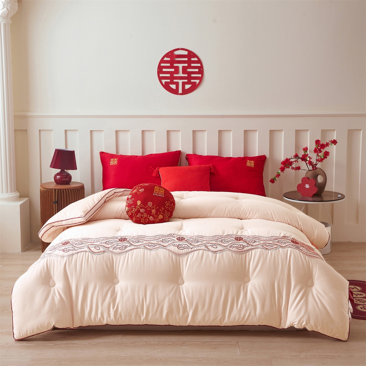 91家纺网 家纺一手货源 找家纺 （总）歌历斯家纺 2025新款60吾家有喜喜庆被婚庆被绣花冬被全棉冬被立体边被子被芯四季被春秋被夏被