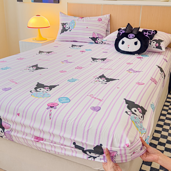 金丝鸟家纺 2025新款三丽鸥系列全棉斜纹13370单品床笠 条纹库洛米