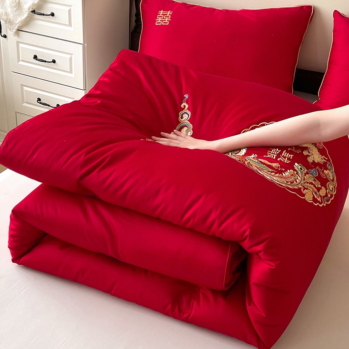 91家纺网 家纺一手货源 找家纺 （总）歌历斯家纺 2025新款60S全棉龙凤呈祥喜庆被婚庆被绣花冬被全棉冬被立体边被子被芯四季被春秋被夏被
