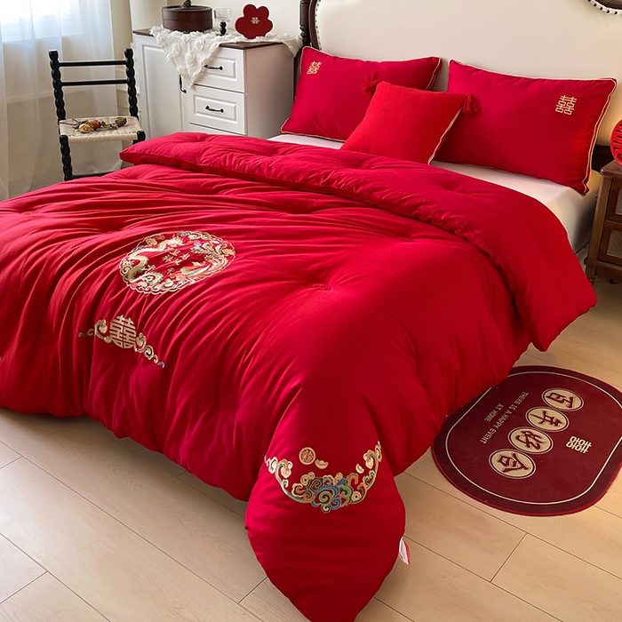 91家纺网 家纺一手货源 找家纺 （总）歌历斯家纺 2025新款60S全棉龙凤呈祥喜庆被婚庆被绣花冬被全棉冬被立体边被子被芯四季被春秋被夏被