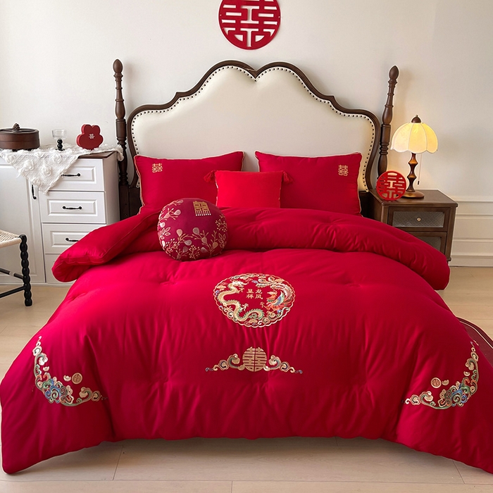 91家纺网 家纺一手货源 找家纺 （总）歌历斯家纺 2025新款60S全棉龙凤呈祥喜庆被婚庆被绣花冬被全棉冬被立体边被子被芯四季被春秋被夏被