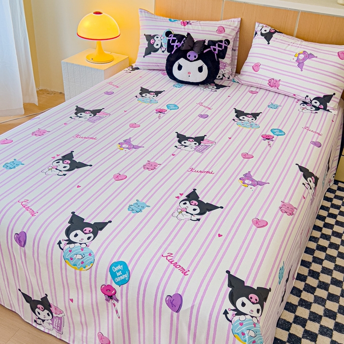 金丝鸟家纺 2025新款三丽鸥系列全棉斜纹13370单品床单 条纹库洛米