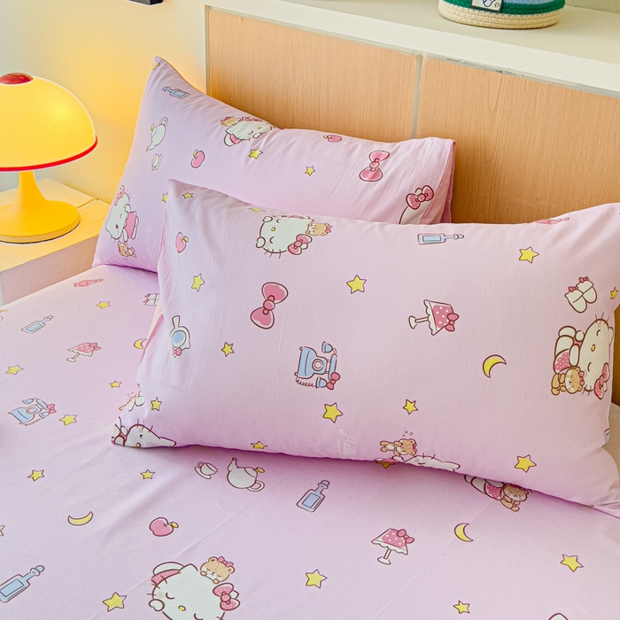 91家纺网 家纺一手货源 找家纺 金丝鸟家纺 2025新款三丽鸥系列全棉斜纹13370单品床单 晚安kt