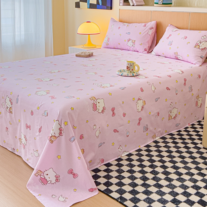 91家纺网 家纺一手货源 找家纺 金丝鸟家纺 2025新款三丽鸥系列全棉斜纹13370单品床单 晚安kt