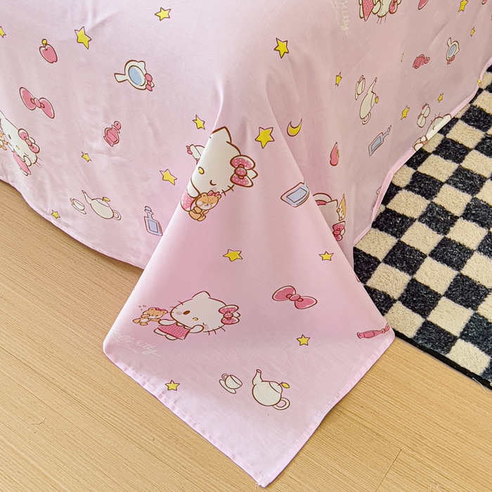 91家纺网 家纺一手货源 找家纺 金丝鸟家纺 2025新款三丽鸥系列全棉斜纹13370单品床单 晚安kt