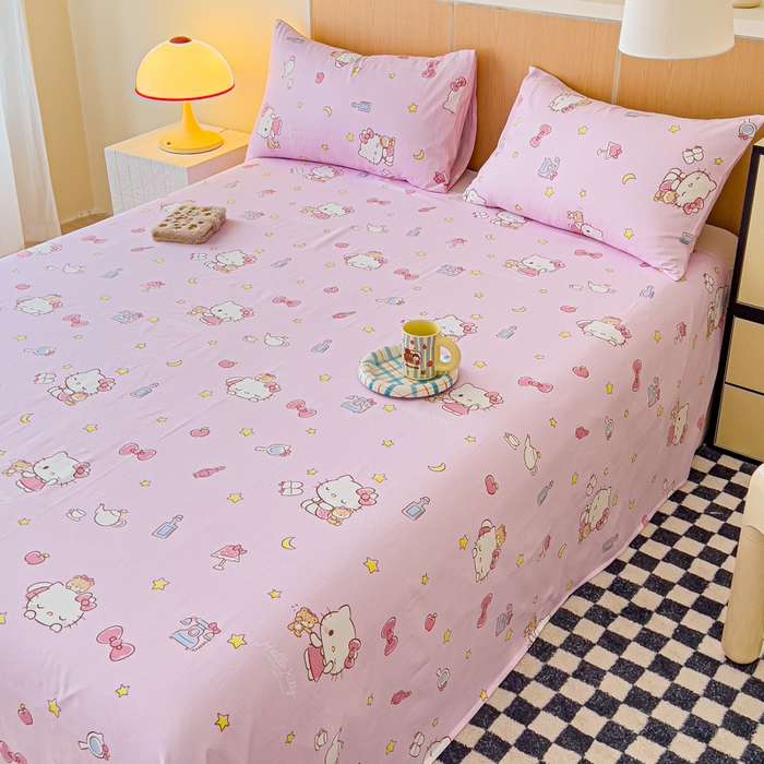 91家纺网 家纺一手货源 找家纺 金丝鸟家纺 2025新款三丽鸥系列全棉斜纹13370单品床单 晚安kt