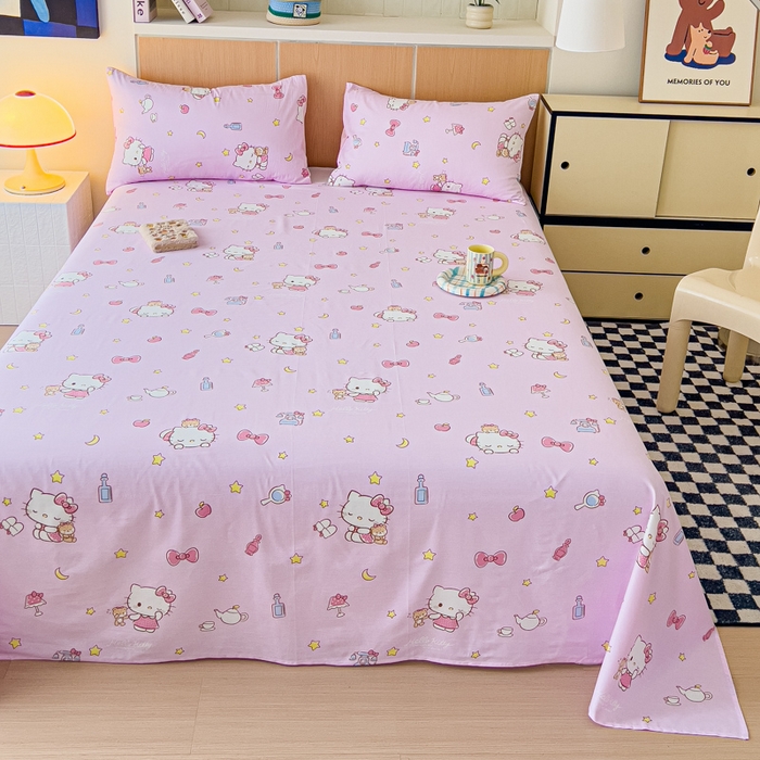 91家纺网 家纺一手货源 找家纺 金丝鸟家纺 2025新款三丽鸥系列全棉斜纹13370单品床单 晚安kt