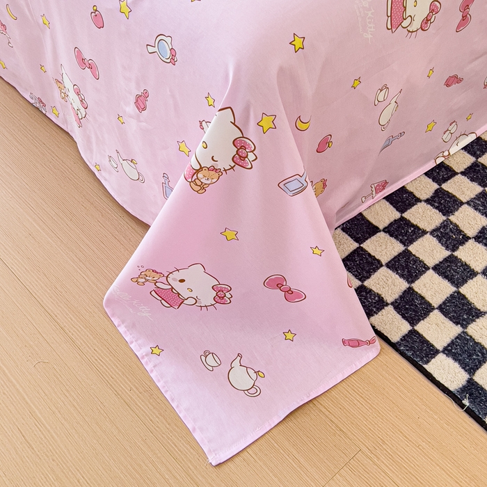 91家纺网 家纺一手货源 找家纺 金丝鸟家纺 2025新款三丽鸥系列全棉斜纹13370单品床单 晚安kt