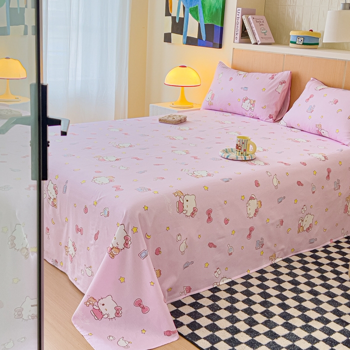 91家纺网 家纺一手货源 找家纺 金丝鸟家纺 2025新款三丽鸥系列全棉斜纹13370单品床单 晚安kt