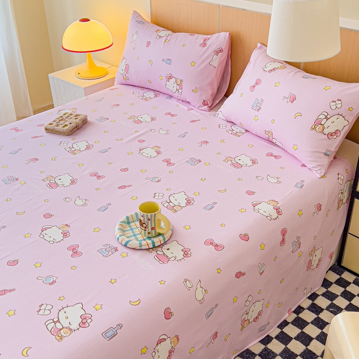 91家纺网 家纺一手货源 找家纺 金丝鸟家纺 2025新款三丽鸥系列全棉斜纹13370单品床单 晚安kt