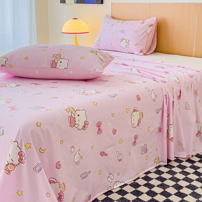 91家纺网 家纺一手货源 找家纺 金丝鸟家纺 2025新款三丽鸥系列全棉斜纹13370单品床单 晚安kt