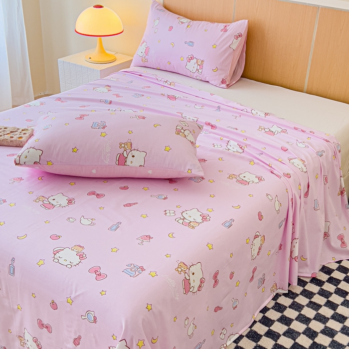 91家纺网 家纺一手货源 找家纺 金丝鸟家纺 2025新款三丽鸥系列全棉斜纹13370单品床单 晚安kt