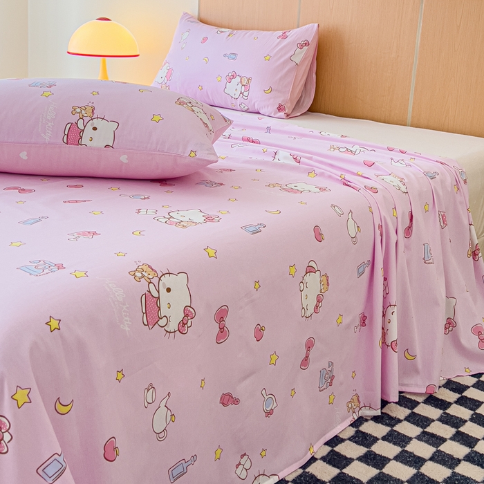 91家纺网 家纺一手货源 找家纺 金丝鸟家纺 2025新款三丽鸥系列全棉斜纹13370单品床单 晚安kt