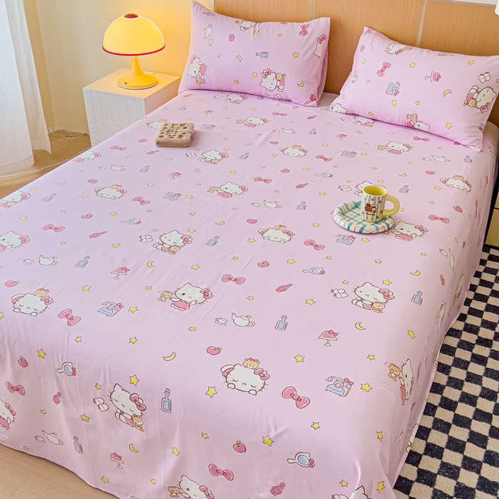 91家纺网 家纺一手货源 找家纺 金丝鸟家纺 2025新款三丽鸥系列全棉斜纹13370单品床单 晚安kt