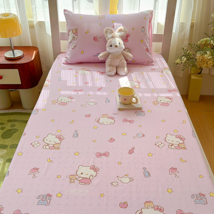 91家纺网 家纺一手货源 找家纺 金丝鸟家纺 2025新款三丽鸥系列全棉斜纹13370单品床笠-学生床 晚安kt