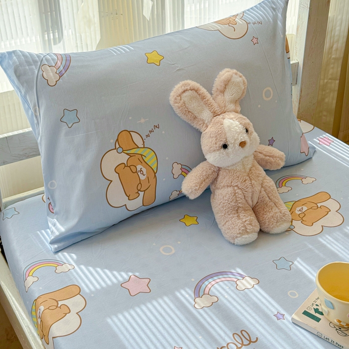 金丝鸟家纺 2025新款三丽鸥系列全棉斜纹13370单品床笠-学生床 彩虹大耳朵狗