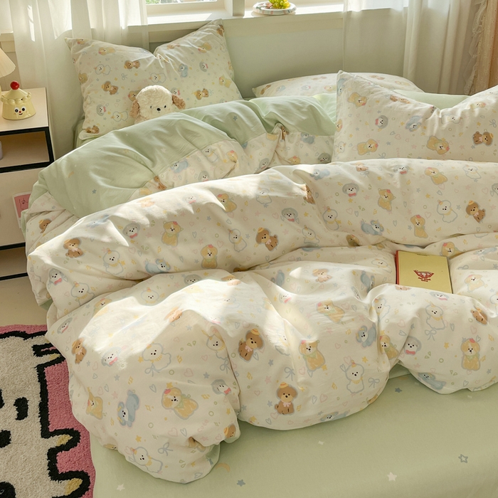 91家纺网 家纺一手货源 找家纺 盛馨家纺 2025年开学季秋冬新品小清新全棉学生三件套四件套床笠四件套跑量款系列 安妮狗