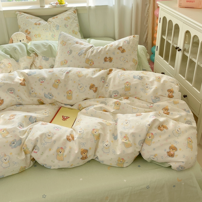 91家纺网 家纺一手货源 找家纺 盛馨家纺 2025年开学季秋冬新品小清新全棉学生三件套四件套床笠四件套跑量款系列 安妮狗